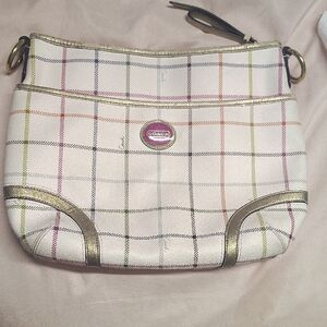 Coach Multicolor Plaid Clutch with Gold Accents